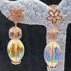 High shine crystals and cathedral beads in rose gold stainless steel,floral